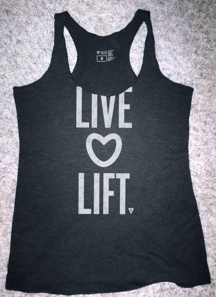 Women's Live Love Lift Tank Top - Black with Vintage White Print