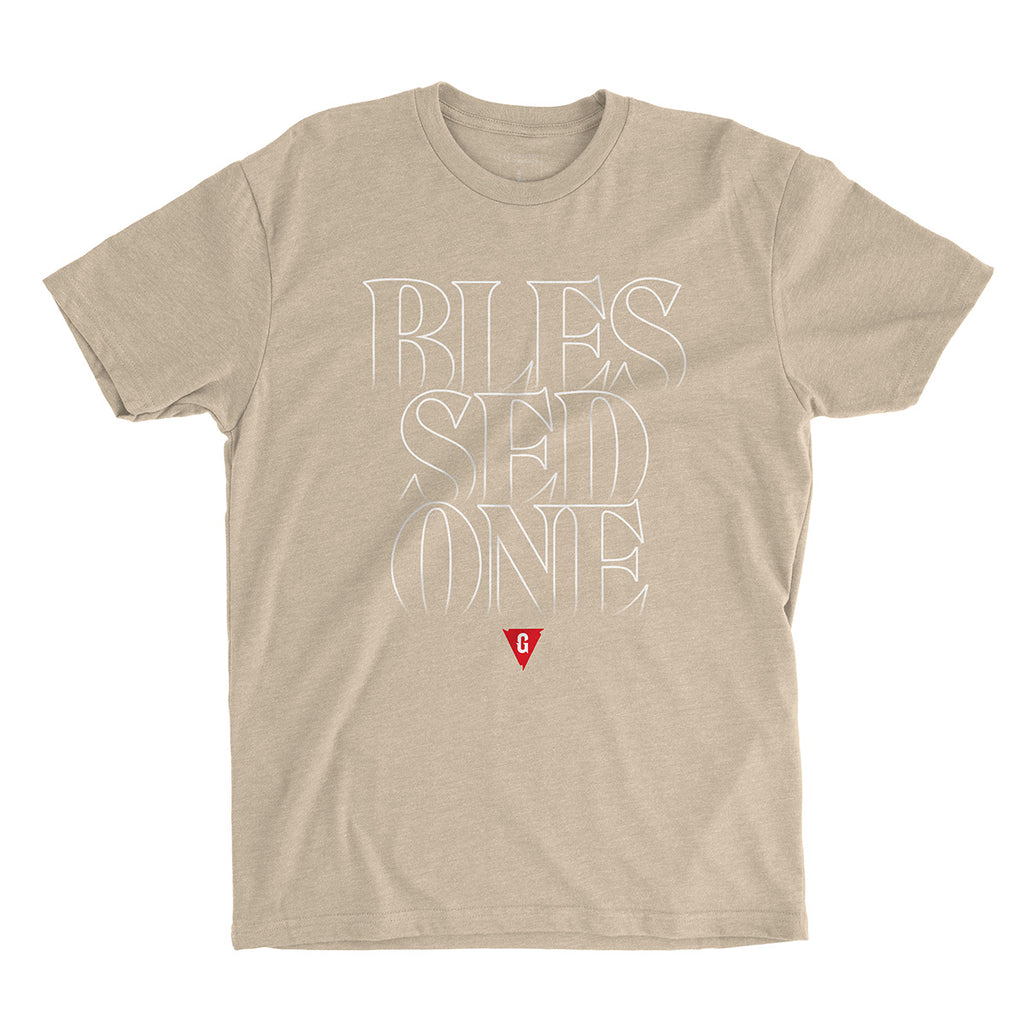 Blessed One T-shirt – Heather Sand with White and Red Print