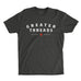 Greater Threads Shirt – Charcoal premium fitted crew with light gray and red logo print.
