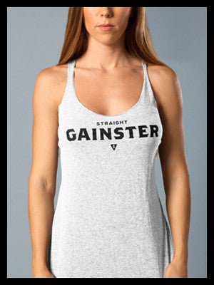 Women's Straight GAINSTER Tank Top - Athletic White with Black Print