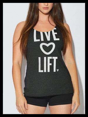 Women's Live Love Lift Tank Top - Black with Vintage White Print