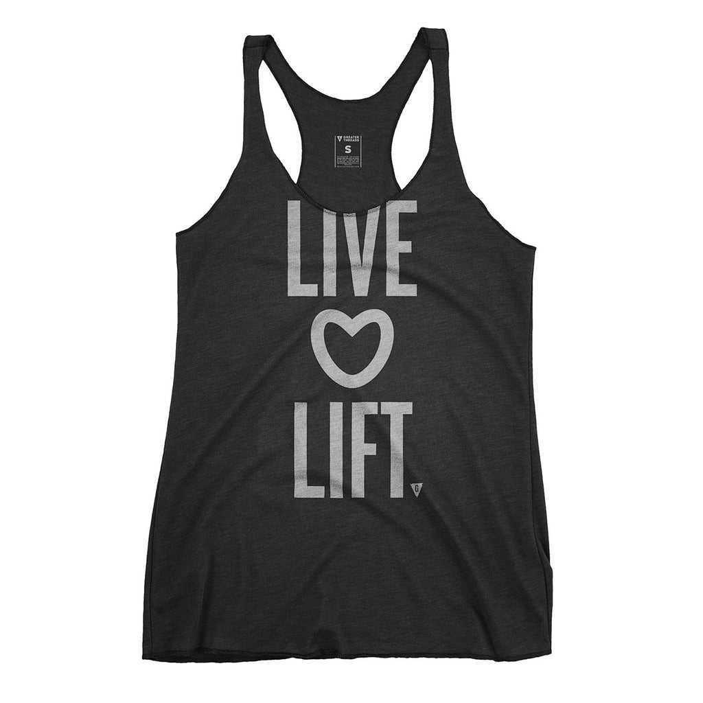 Women's Live Love Lift Tank Top - Black with Vintage White Print