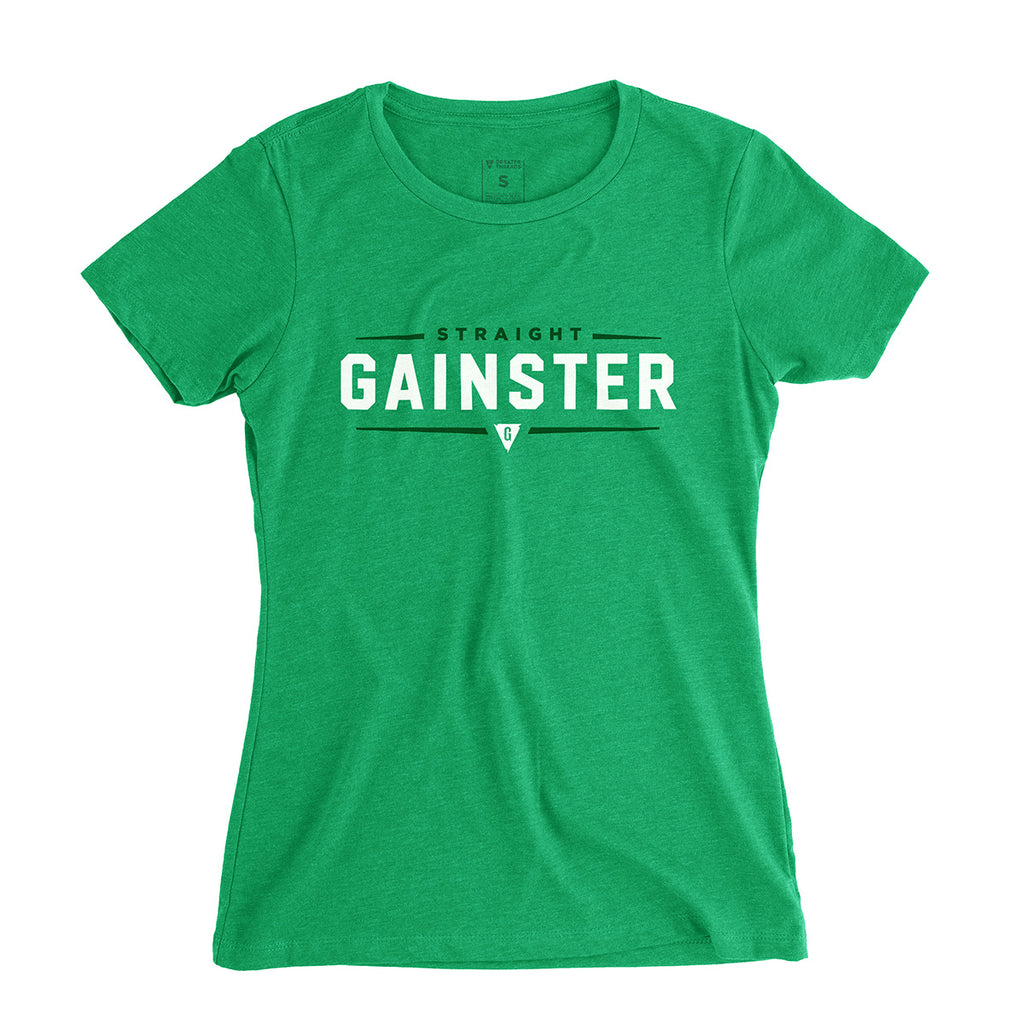 Women's Straight GAINSTER Tee - Kelly green premium fitted crew with white and green print