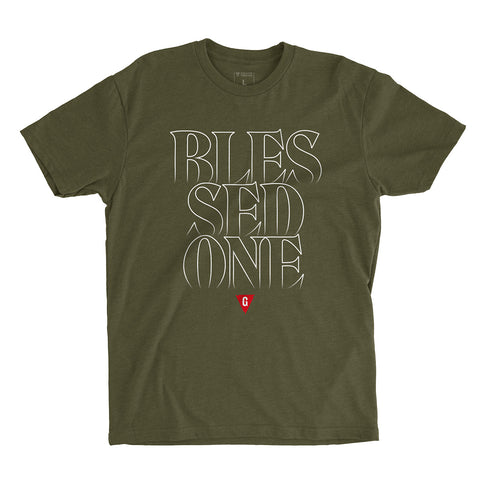 Blessed One T-shirt – Army Green with White and Red Print