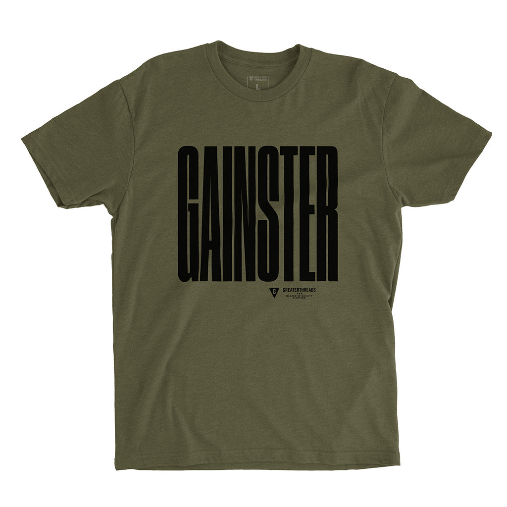 GAINSTER Compressed T-shirt – Army Green with Black Print
