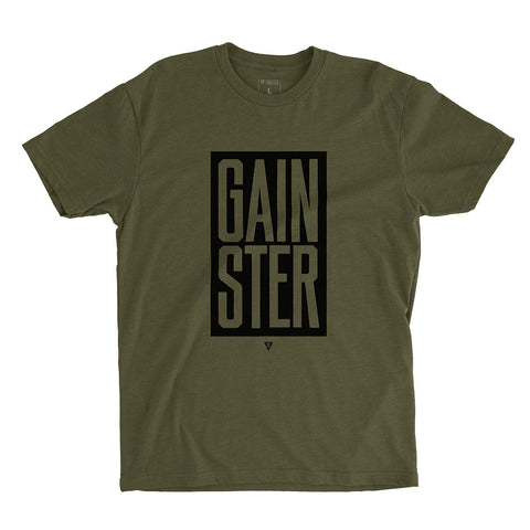 Stacked GAINSTER Block T-shirt – Army Green with Black Print
