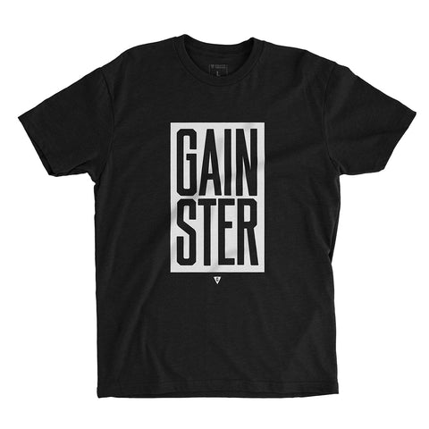 Stacked GAINSTER Block T-shirt – Black with White Print