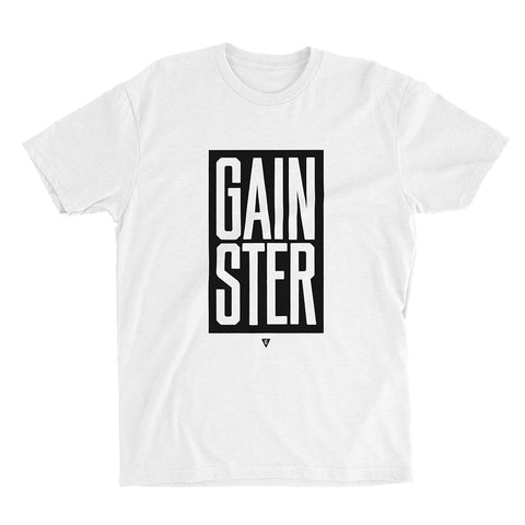 Stacked GAINSTER Block T-shirt – White with Black Print