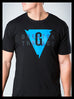 Greater Threads Logo Shirt – Black premium fitted crew with blue logo print.