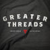 Greater Threads Shirt – Charcoal premium fitted crew with light gray and red logo print.