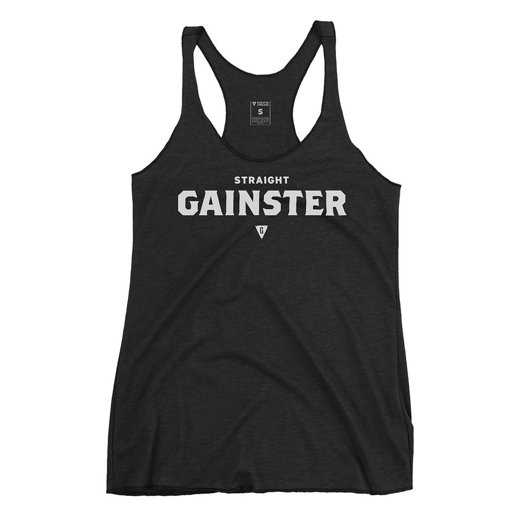 Women's Straight GAINSTER Tank Top - Black with Light Gray Print