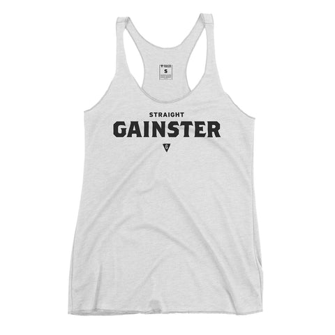 Women's Straight GAINSTER Tank Top - Athletic White with Black Print