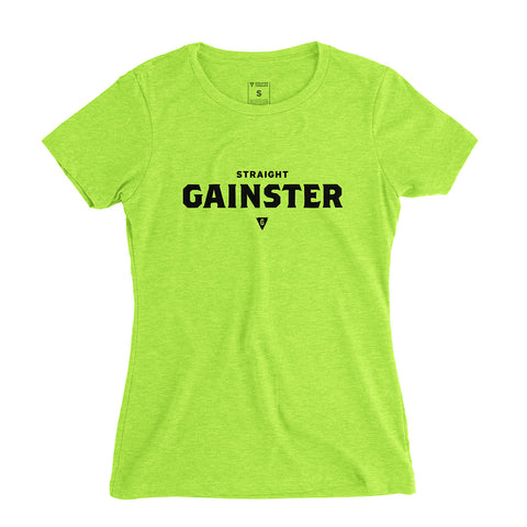 Women's Straight GAINSTER Tee - Neon green premium fitted crew with black print