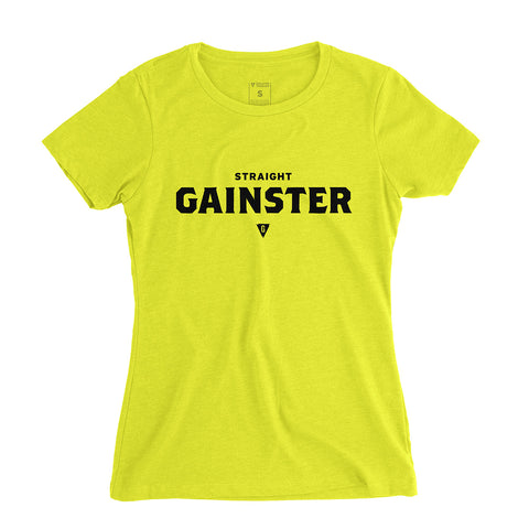 Women's Straight GAINSTER Tee - Neon yellow premium fitted crew with black print