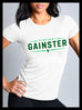Women's Straight GAINSTER Tee - White premium fitted crew with two-tone green print